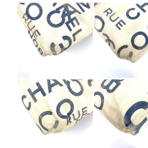 Chanel Pouch Chanel CANVAS CHANEL LOGO WHITE SILVER AUTHENTIC. - Picture 10 of 11
